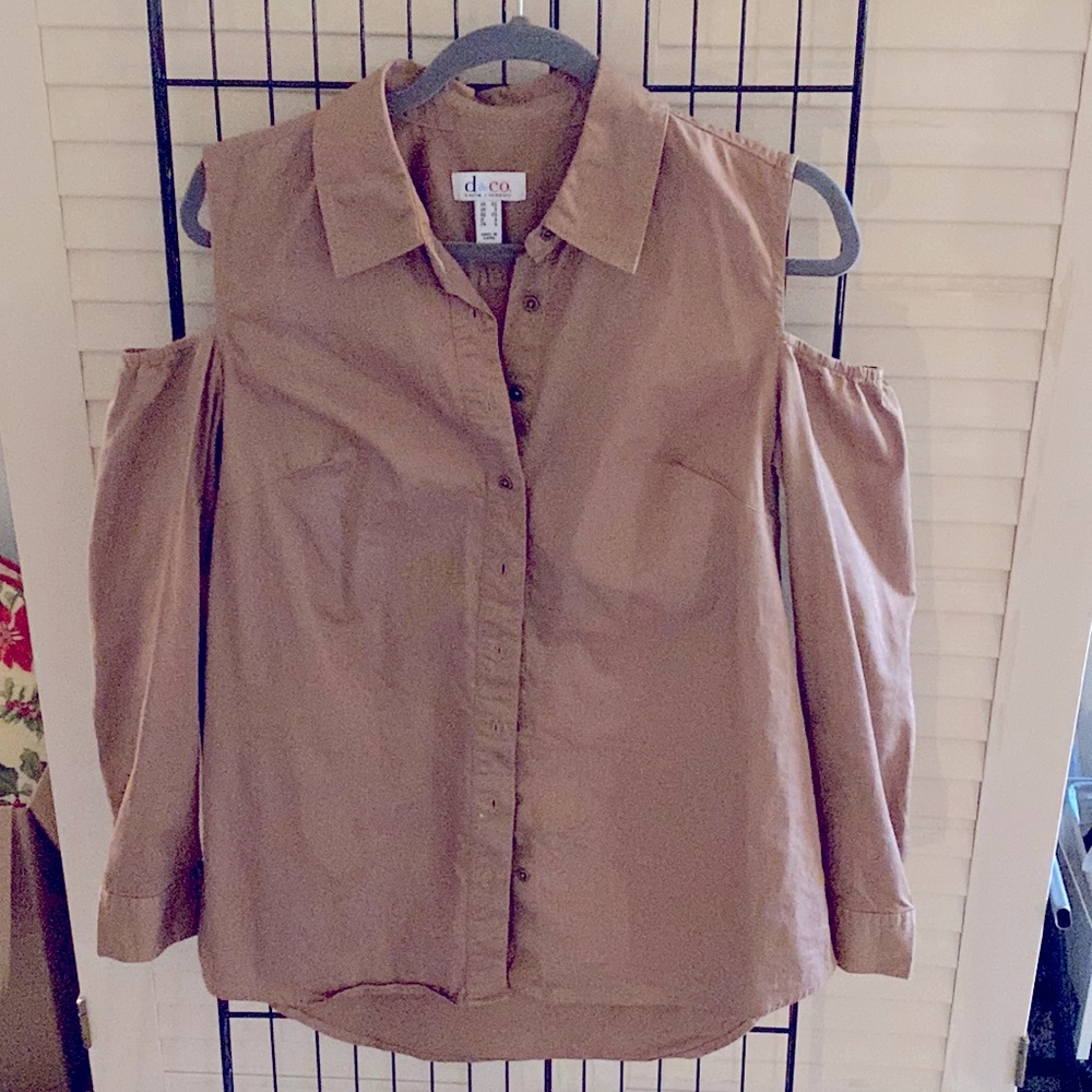 Denim and Co. cold shoulder cotton button down blouse